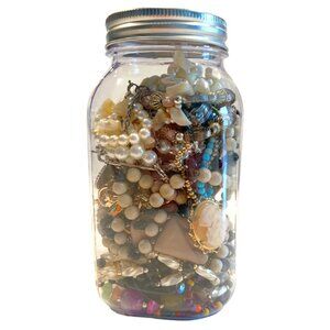 Jewelry Mystery Lot 1.5 lbs Vintage and Modern Pieces Wear Repair in Mason Jar